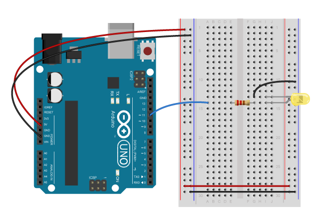 Diagram of LED connected to a PWM pin on an Arduino